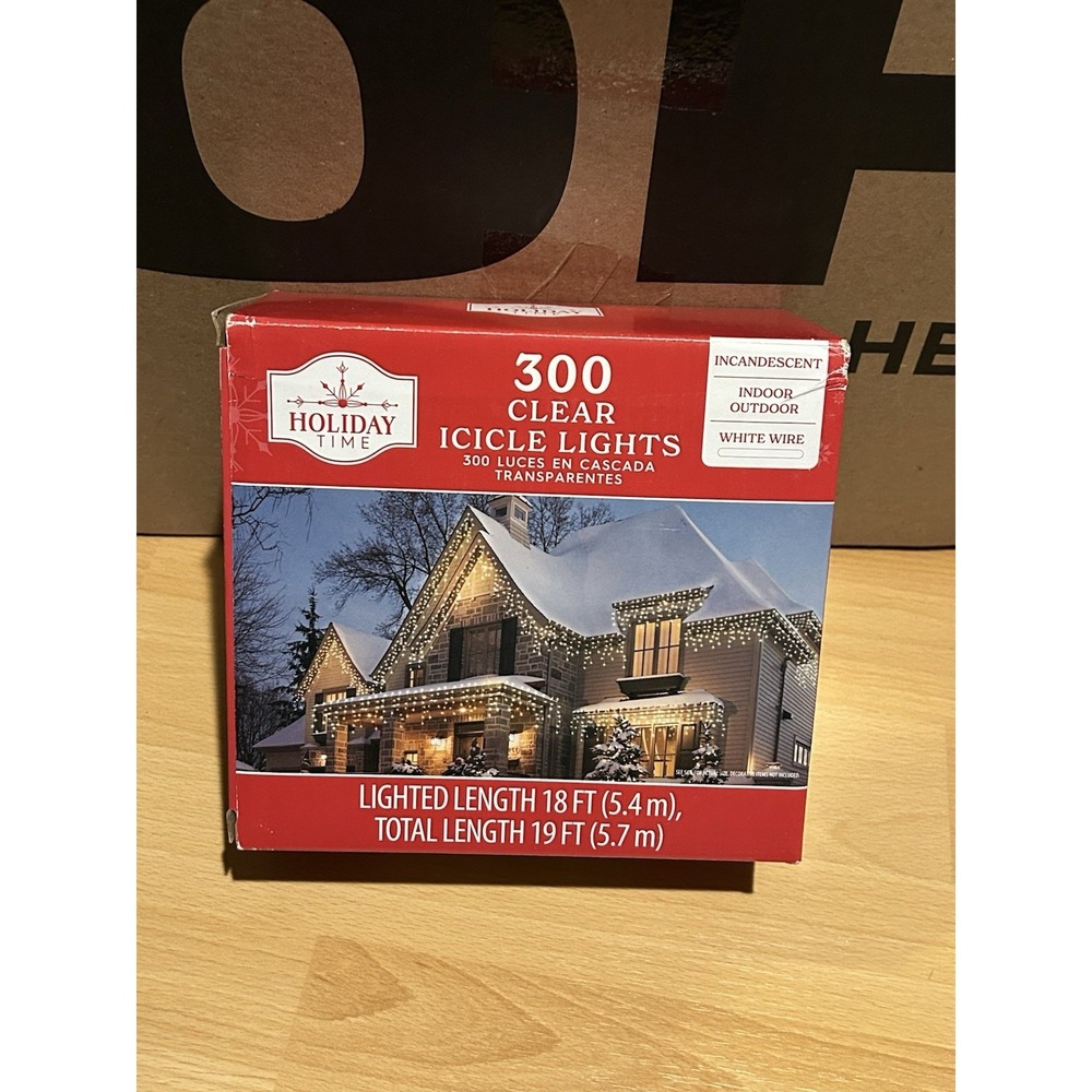 Holiday Time 300 Ct Clear Icicle Christmas Holiday Lights White Wire 18 FT
